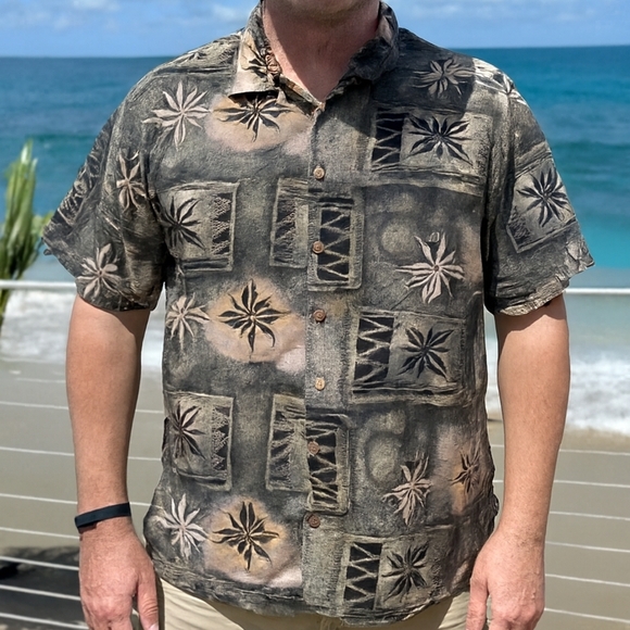 Vintage Hawaiian button up Short Sleeve shirt Mens Size Large brown - Picture 1 of 8